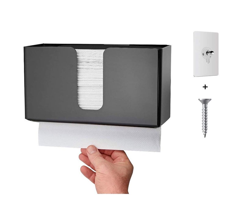 IEEK Paper Towel Dispenser Wall Mount Acrylic Paper Towel Holder for Bathroom Office and Kitchen,Hand Towel Dispenser Fits Multi-Fold Paper Towel,C-Fold, Zfold,Tri fold Paper Towels,Black - Image 1